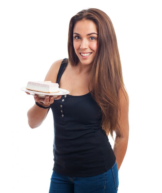 Foto gratuita mujer muy dulce con una torta