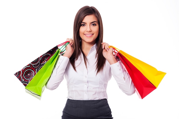 Mujer de negocios, en, compras