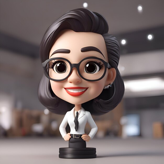 Foto gratuita mujer de negocios con gafas con un trofeo en la oficina renderización 3d
