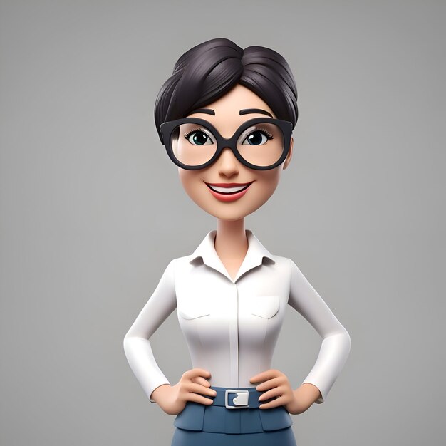 Foto gratuita mujer de negocios joven con gafas nerd en fondo gris renderización 3d