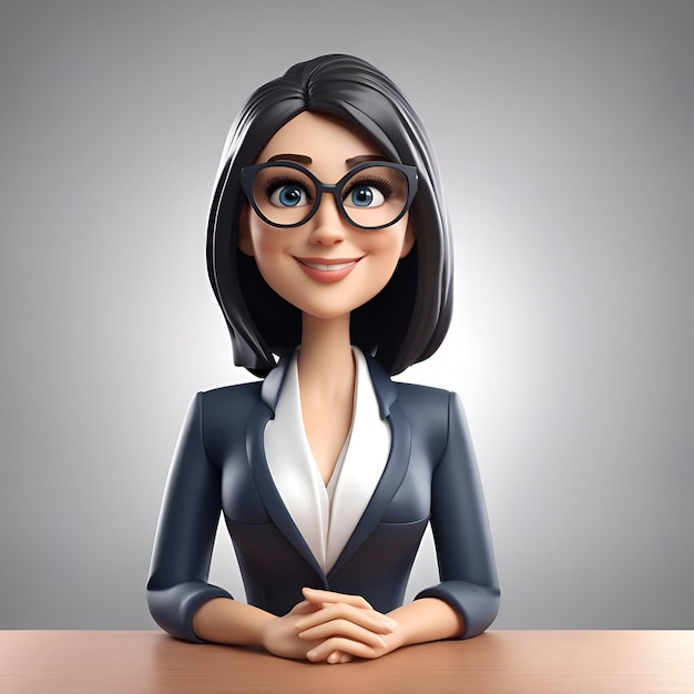 mujer de negocios sentada en la mesa sobre un fondo gris renderización 3D
