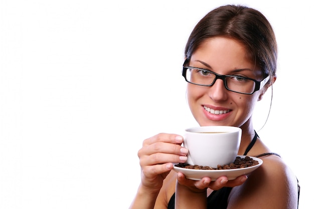 Mujer de negocios tomando café