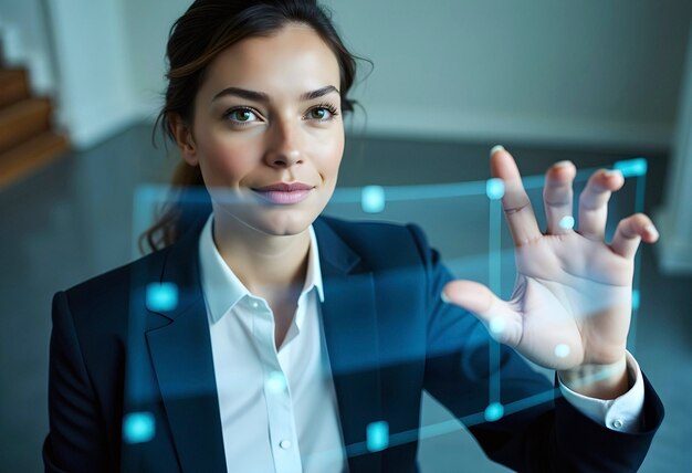 Mujer de negocios usando una interfaz futurista