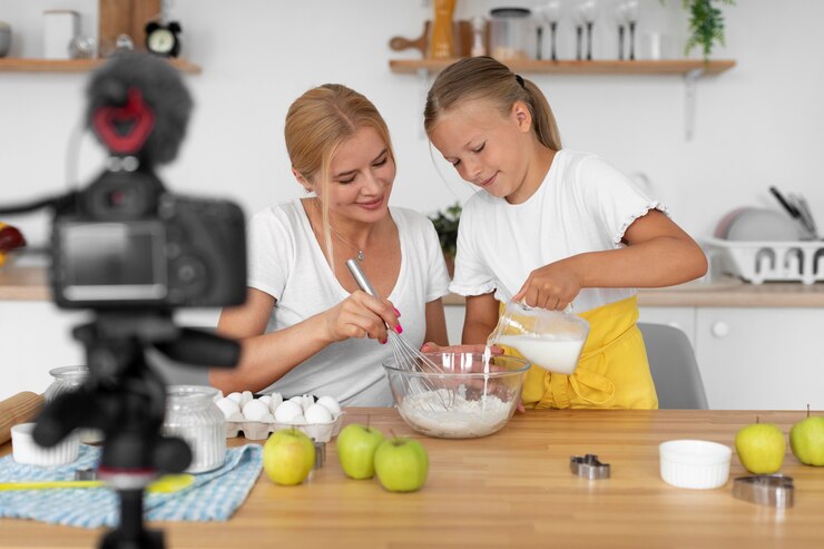 Foto gratuito mujer y niña cocinando