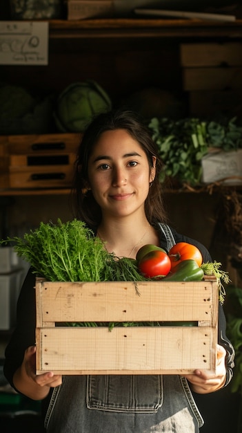 Mujer de plano medio con comida sana.