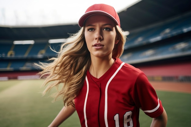 Foto gratuita mujer de plano medio jugando béisbol