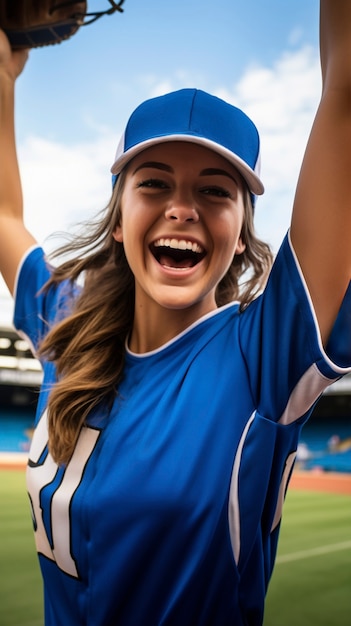 Foto gratuita mujer de plano medio jugando béisbol