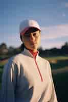 Foto gratuita mujer de plano medio jugando golf