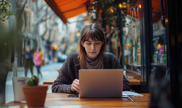 Mujer de plano medio viviendo como nómada digital