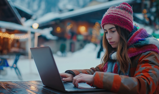 Mujer de plano medio viviendo como nómada digital