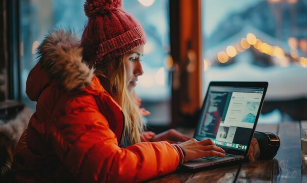 Mujer de plano medio viviendo como nómada digital