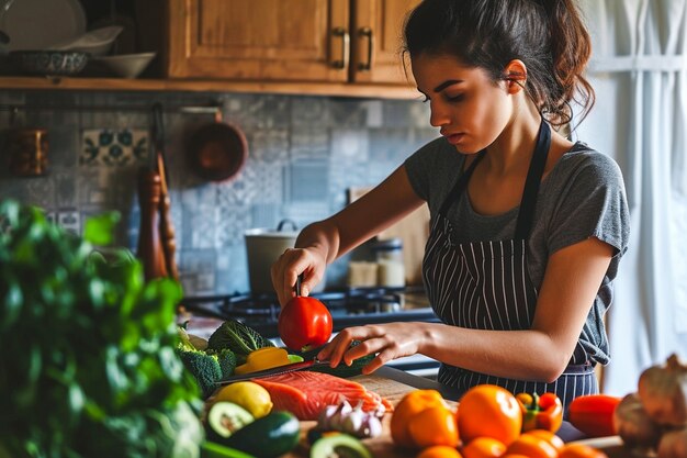 Mujer de plano medio viviendo una vida sana.