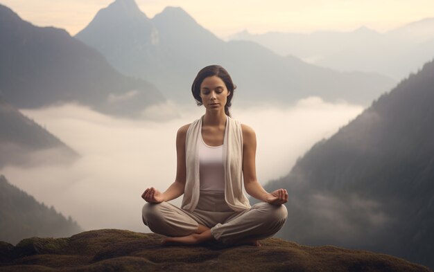 Mujer en plena sesión haciendo yoga