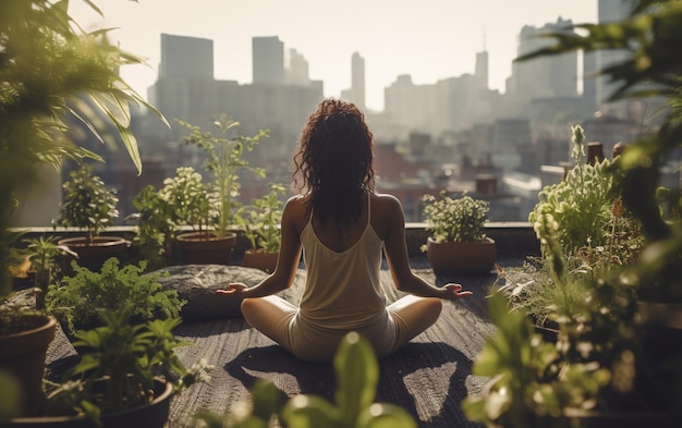 Foto gratuita mujer en plena sesión haciendo yoga