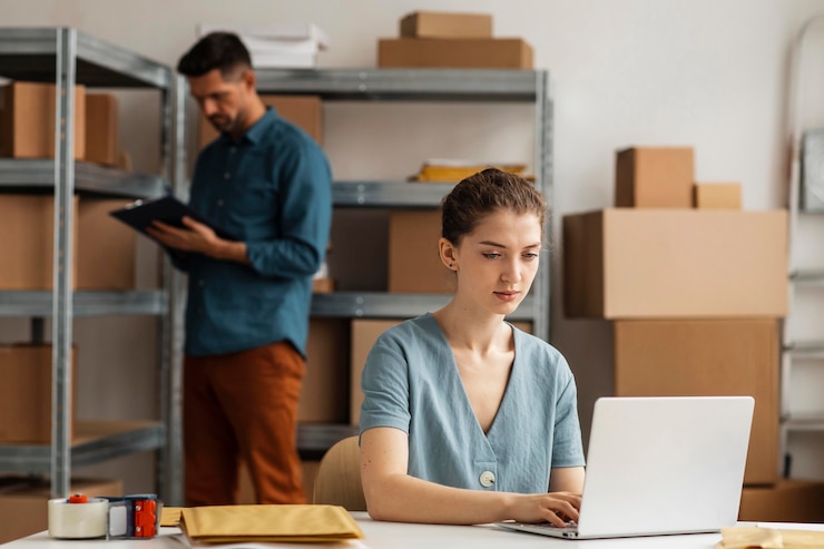 Foto gratuito mujer que trabaja en la computadora portátil
