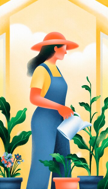 Mujer regando las plantas