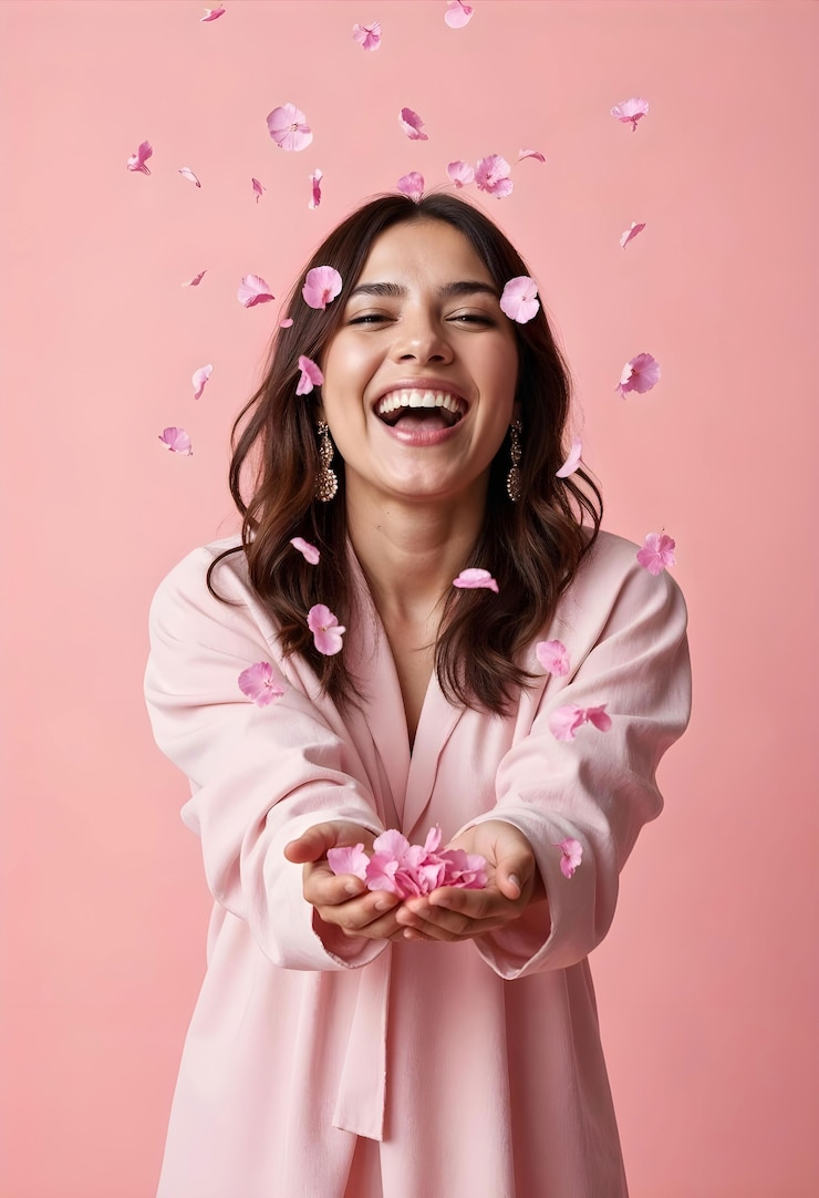 Foto gratuito mujer de rosa con flores