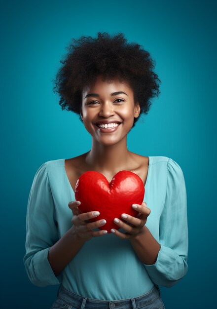 Mujer sosteniendo objeto en forma de corazón