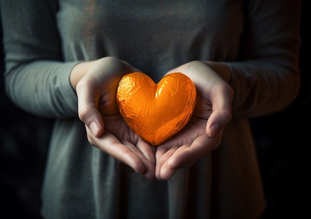 Mujer sosteniendo objeto en forma de corazón