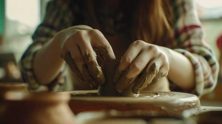 Foto gratuito mujer talentosa haciendo cerámica