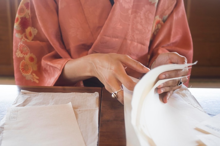 Foto gratuito mujer talentosa que trabaja con papel japonés