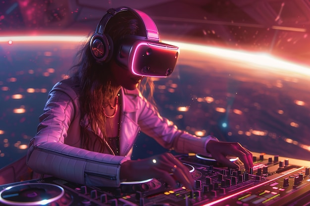 Foto gratuita una mujer de tamaño medio tocando con gafas vr.