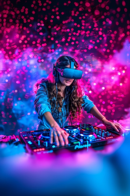 Foto gratuita una mujer de tamaño medio tocando con gafas vr.