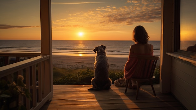 Mujer de tiro completo con lindo perro