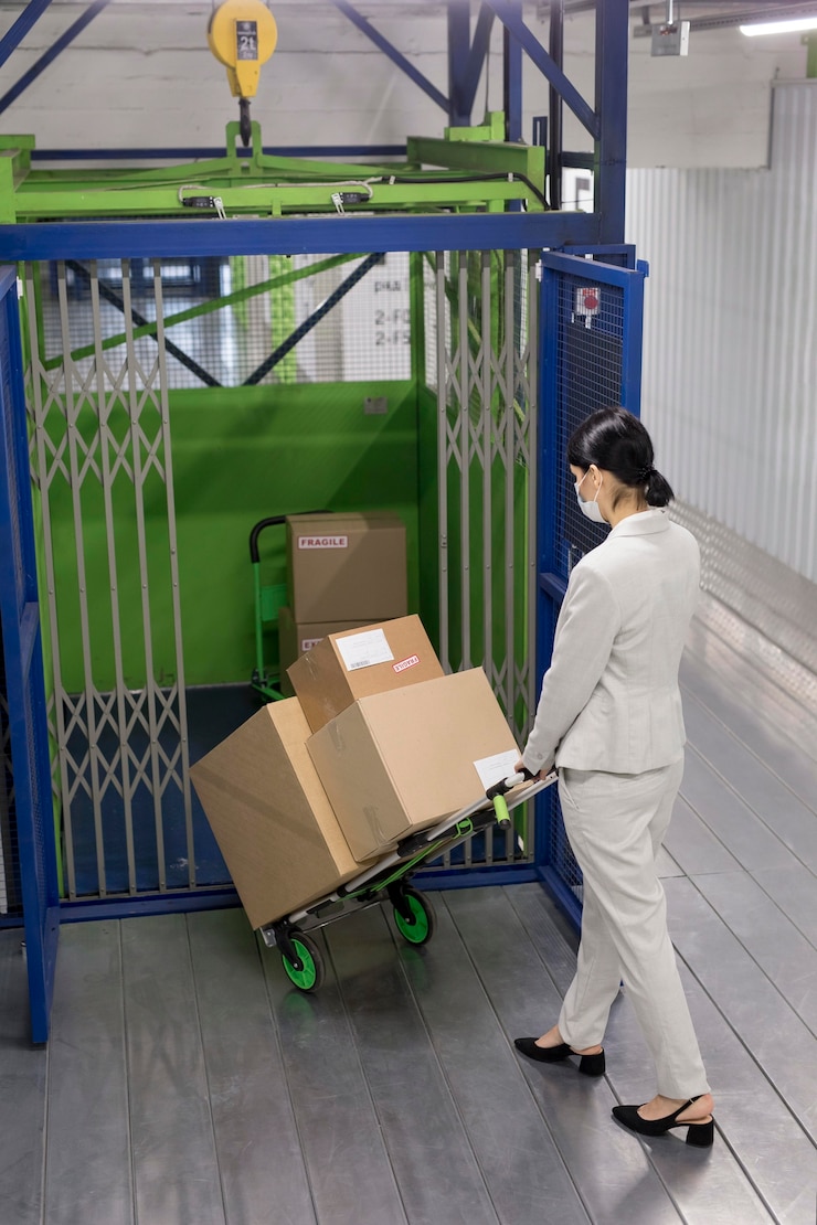 Foto gratuito mujer de tiro completo llevando cajas