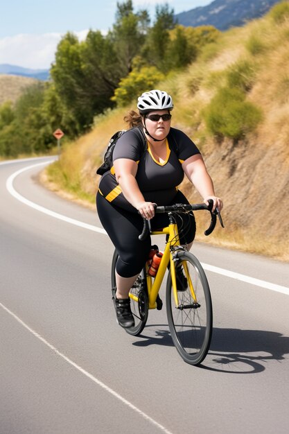 Mujer de tiro completo montando bicicleta al aire libre