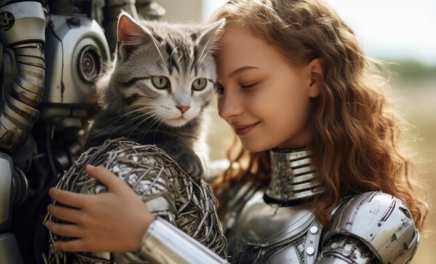 Mujer de tiro medio abrazando al gato