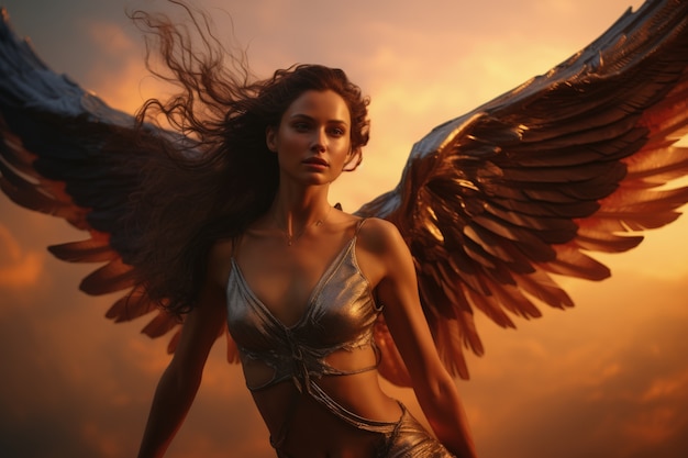 Foto gratuita mujer de tiro medio con alas volando