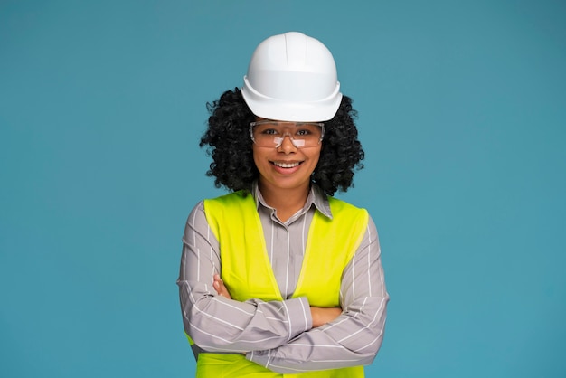 Foto gratuita mujer de tiro medio con casco