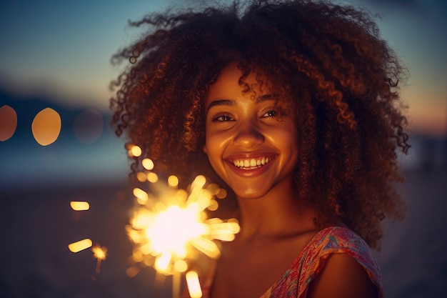 Mujer de tiro medio celebrando el año nuevo