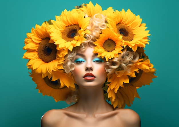 Foto gratuita mujer de tiro medio con girasoles