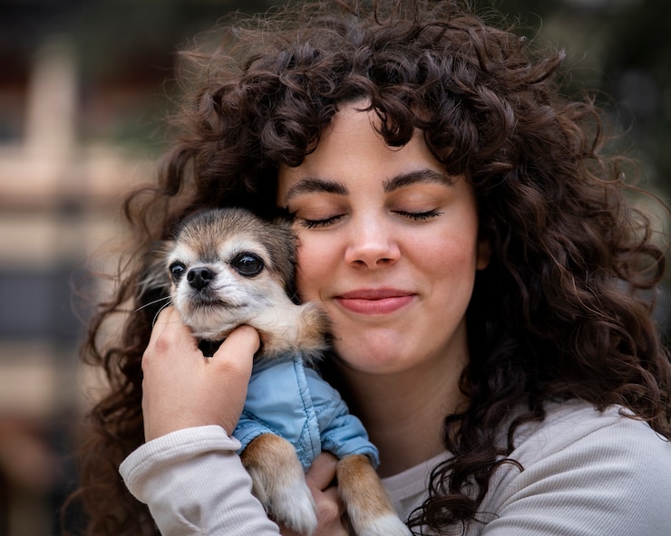 Foto gratuito mujer de tiro medio con lindo perro chihuahua
