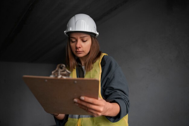 Mujer de tiro medio trabajando como ingeniera