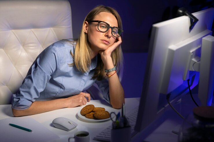 Foto gratuito mujer de tiro medio trabajando tarde en la noche