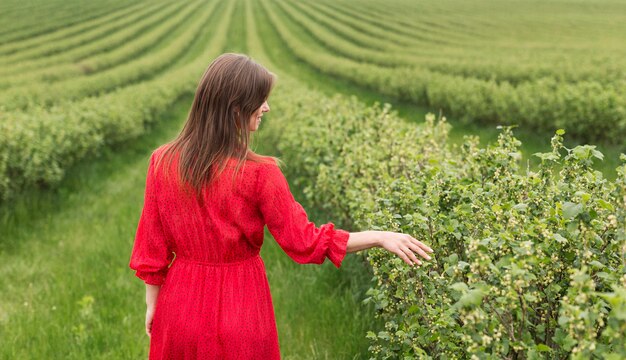 Mujer tocando plantas