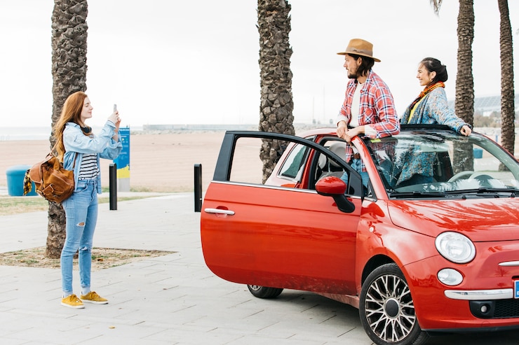 Foto gratuito mujer, toma, imagen, de, pareja, en coche