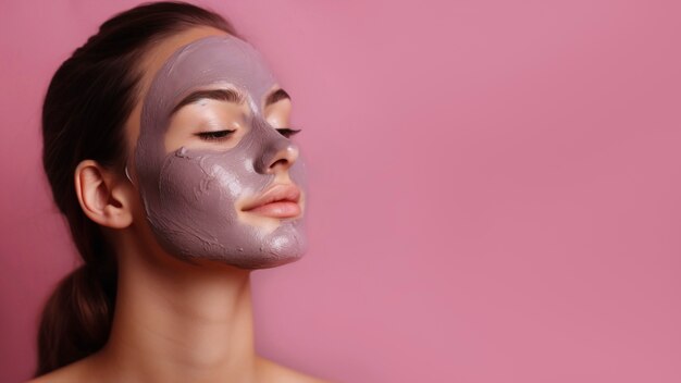 Mujer usando un producto cosmético de tono rosa en su cara