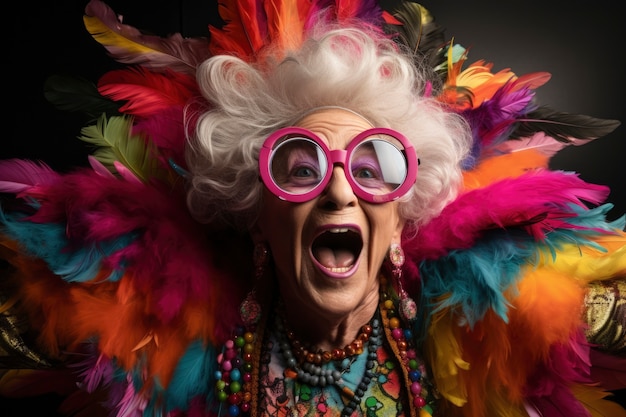 Mujer vieja divertida divirtiéndose