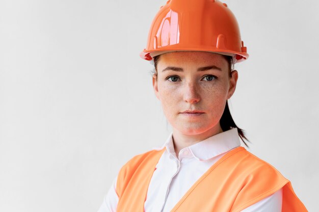 Mujer vistiendo un equipo de protección industrial especial