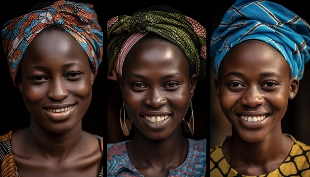 Mujeres africanas sonrientes hermoso retrato de unión generado por IA