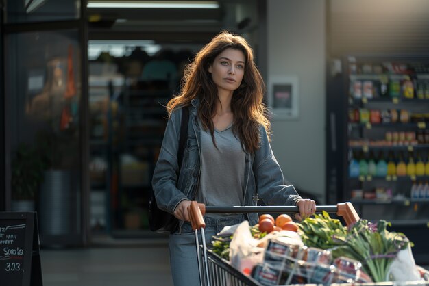 Mujeres felizmente comprando o comprando productos de consumo para el día del cliente