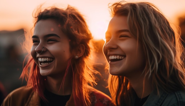 Las mujeres jóvenes disfrutan de una fiesta de verano al aire libre generada por IA