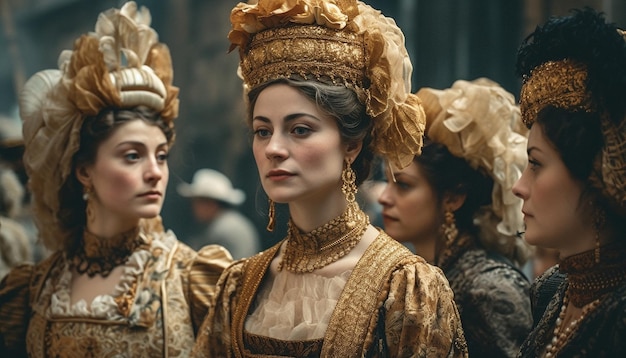 Foto gratuita mujeres jóvenes con ropa tradicional destilan elegancia generada por ia