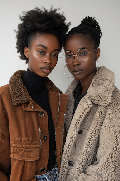 Mujeres negras de mediano tamaño posando juntas