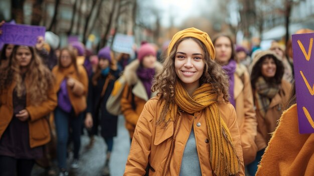 Mujeres protestando por sus derechos en el día de la mujer