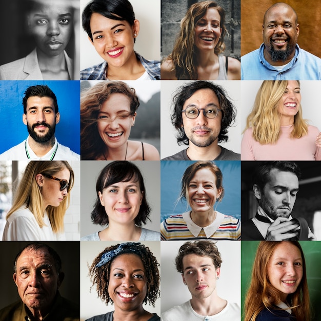 Multi etnias de varias personas enfrentan retratos Foto Premium 